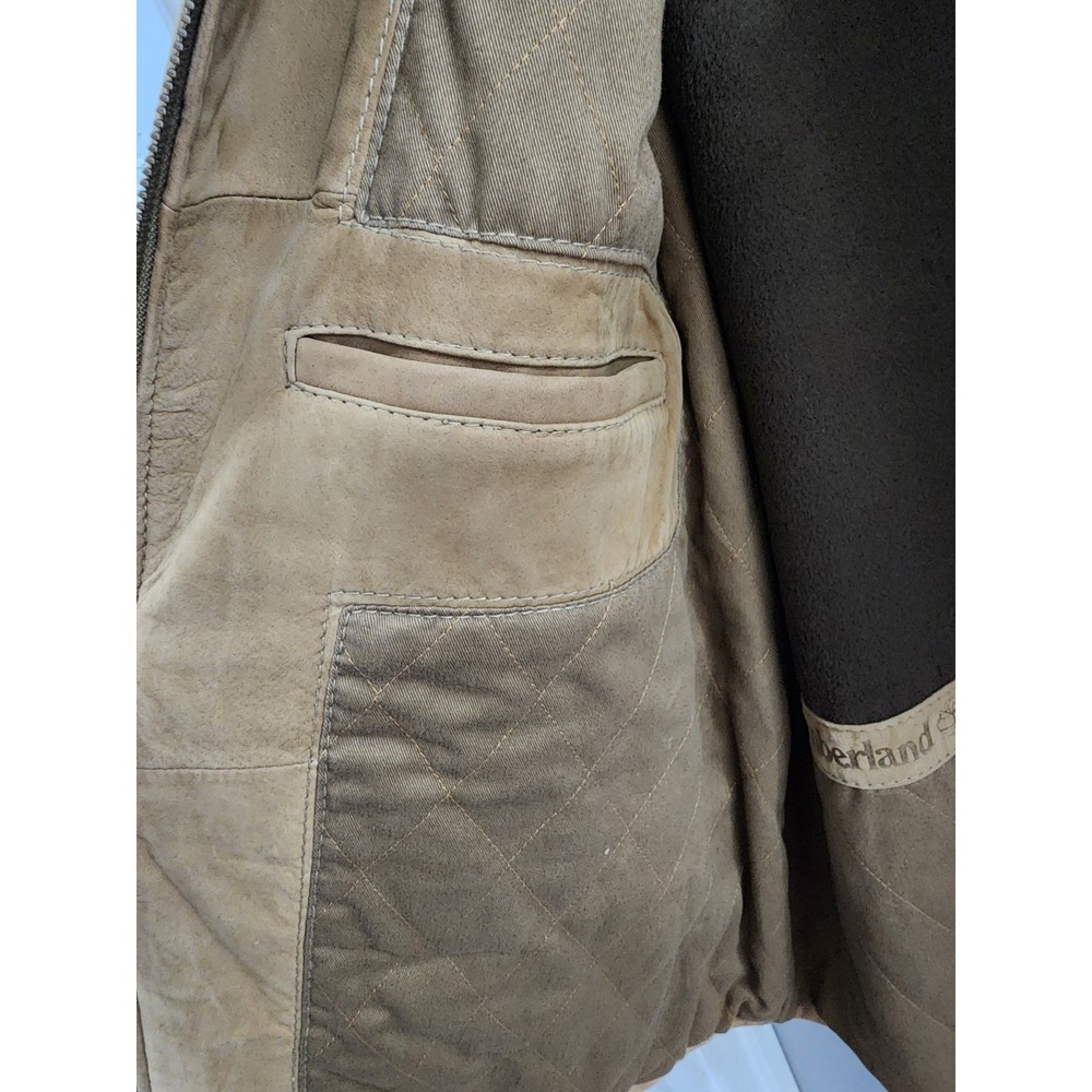 Timberland Leather Gear Jacket XL Tan Genuine Cowhide Quilted Field Coat - Picture 5 of 16